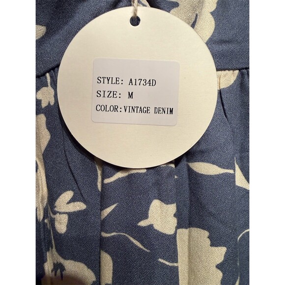 In February Dress Womens M Blue Floral Midi Empire Waist Pockets - Picture 6 of 6